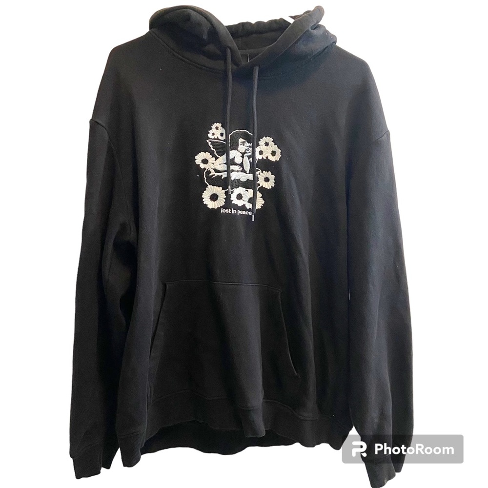 H&M Lost in Peace Black Regular Fit Y2K Streetwear Hoodie Large (L)